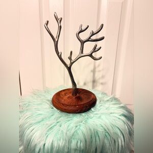 Metal Antler Jewelry Stand on Wood Base